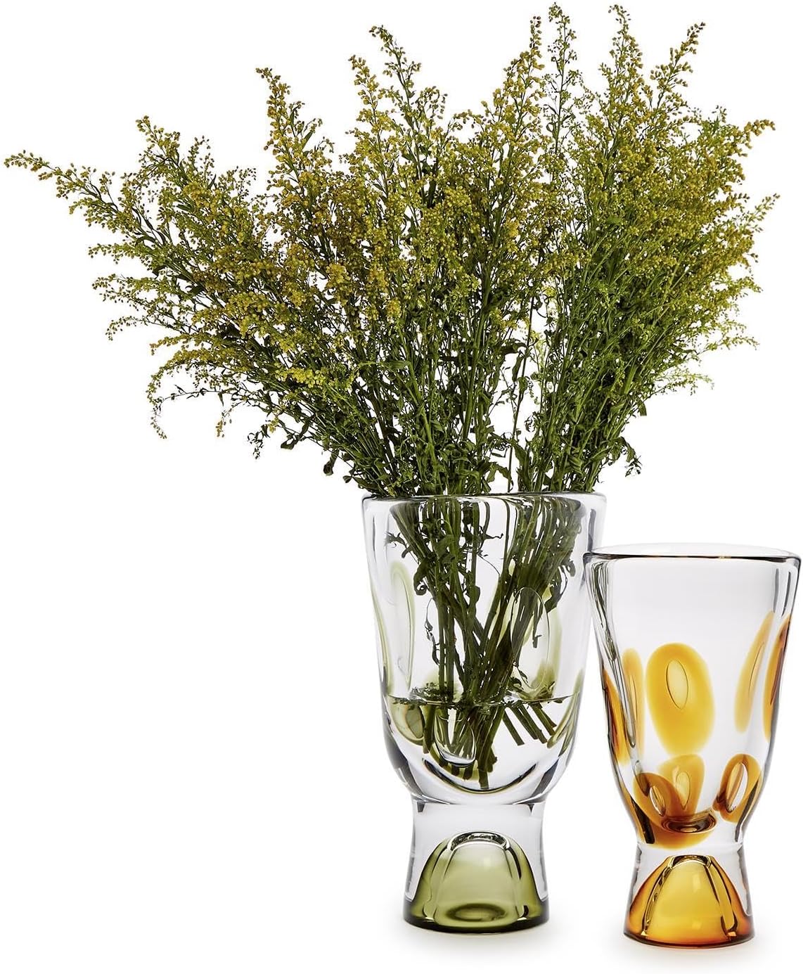 Twos Company Visions Set of 2 Art Glass Vases Amber Green