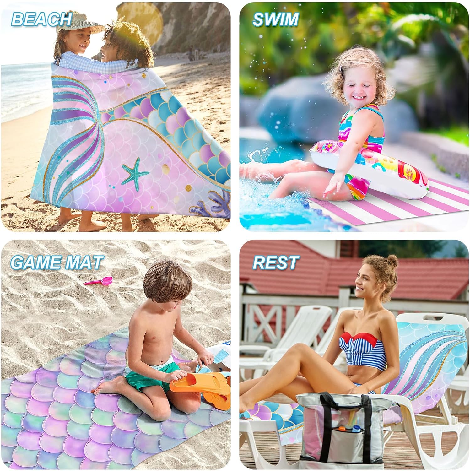 NIBESSER 2 Pack Kids Beach Towels Mermaid Unicorn 1