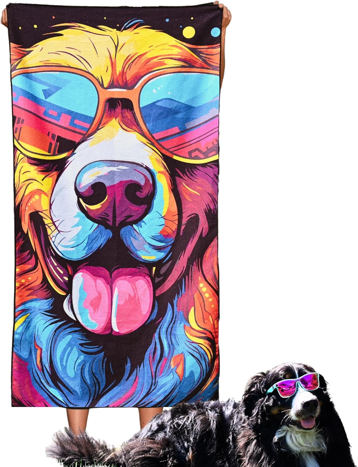 Microfiber Happy Dog in Sunglasses Beach Towel for All