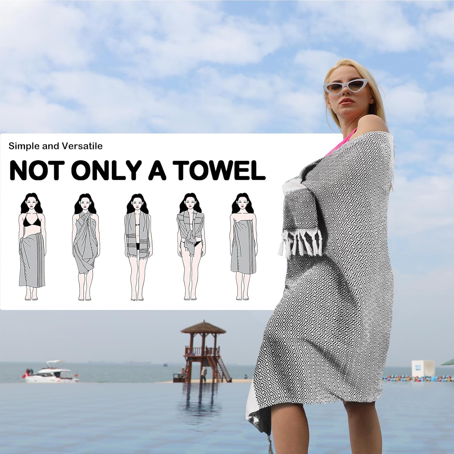 WEDPLAN Turkish Beach Towels - Soft Quick Dry Light Grey