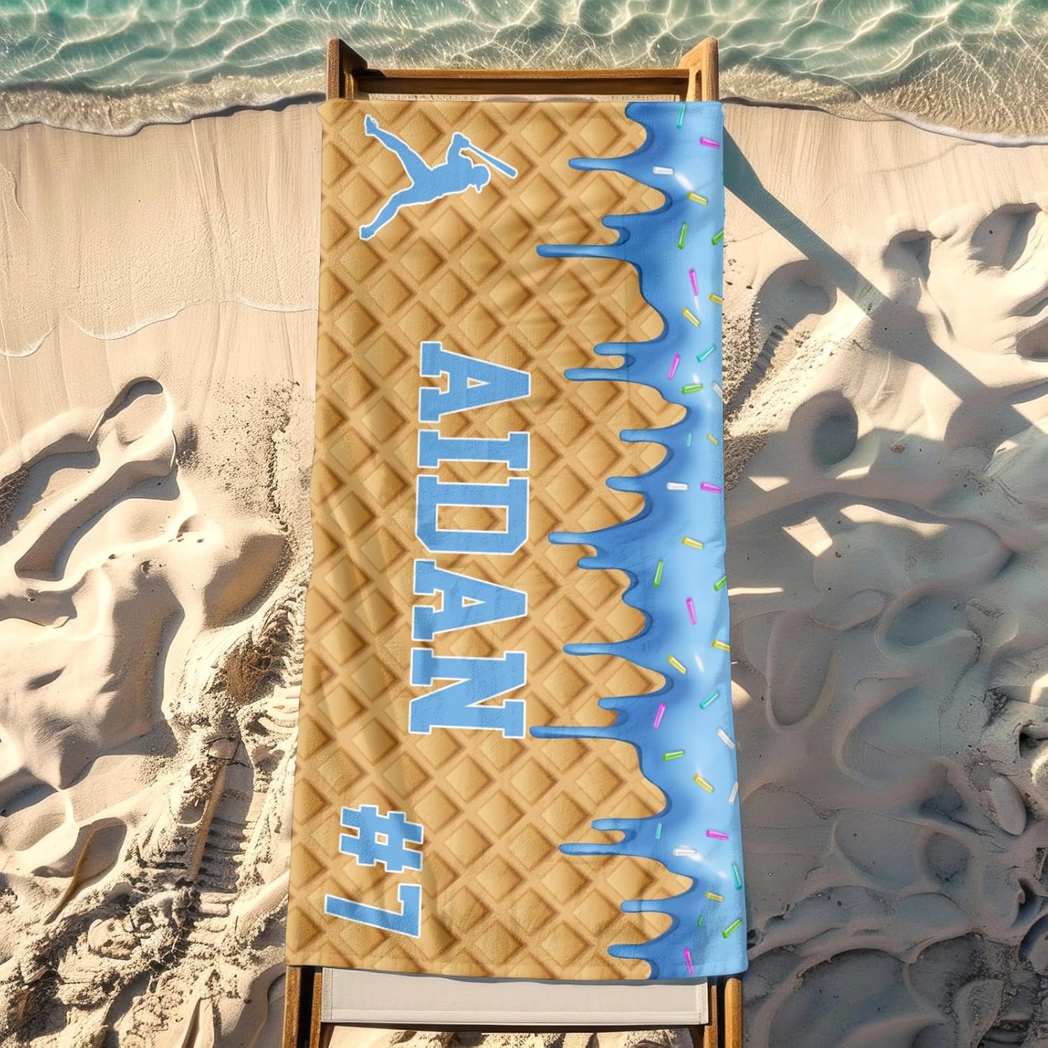 Personalized Ice Cream Drip Baseball Beach Towel with Names