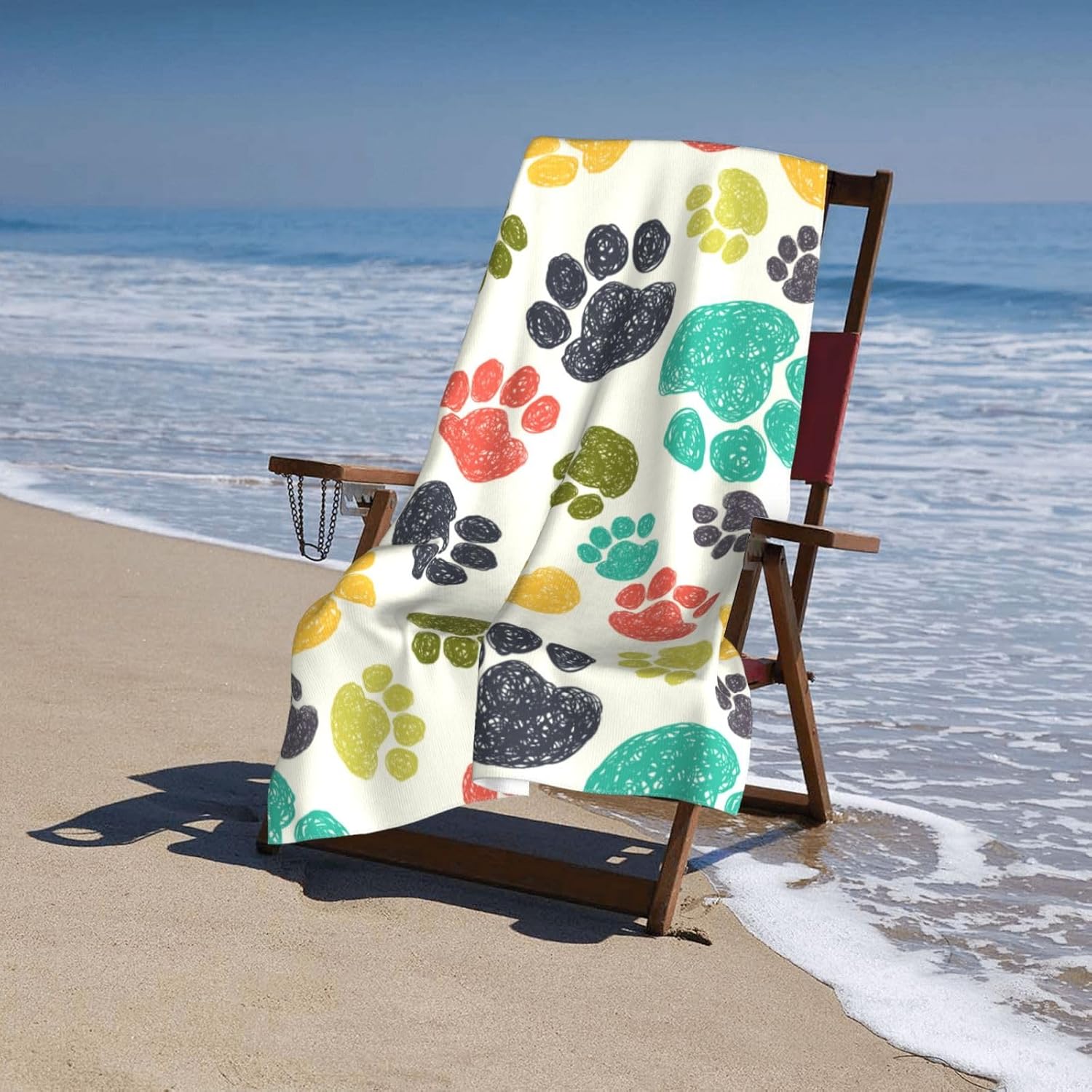 VOOHDDY Colorful Paw Beach Towel 52x32 Inches Microfiber
