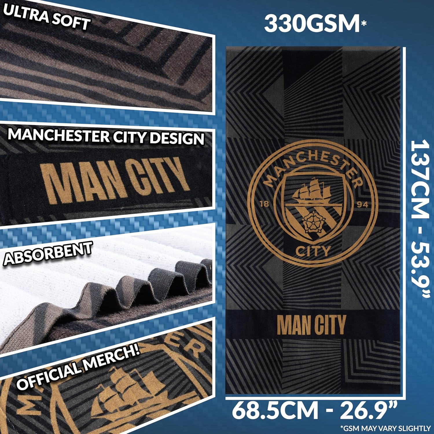 Manchester City FC Beach Towel - 100 Cotton Quick Dry