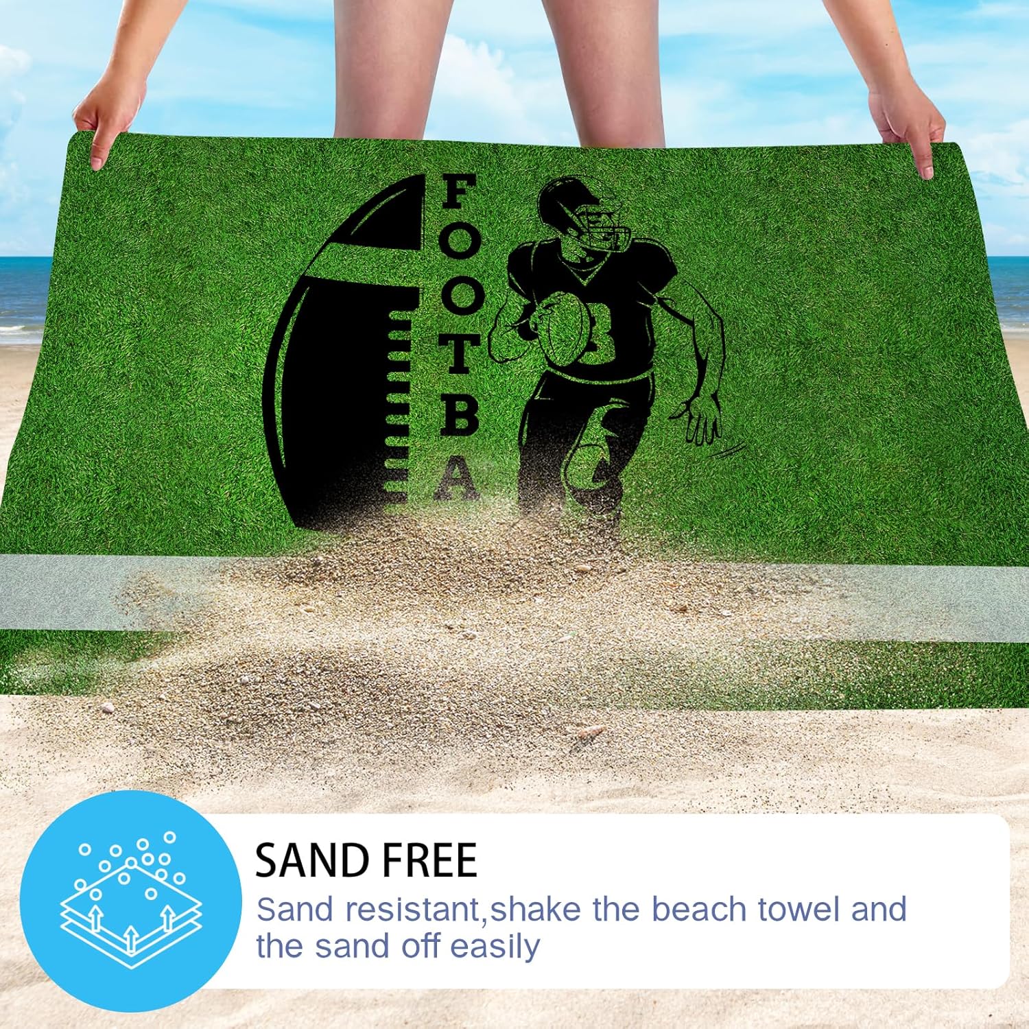 WZOMT Funny Football Towel - Green Black Rugby Design