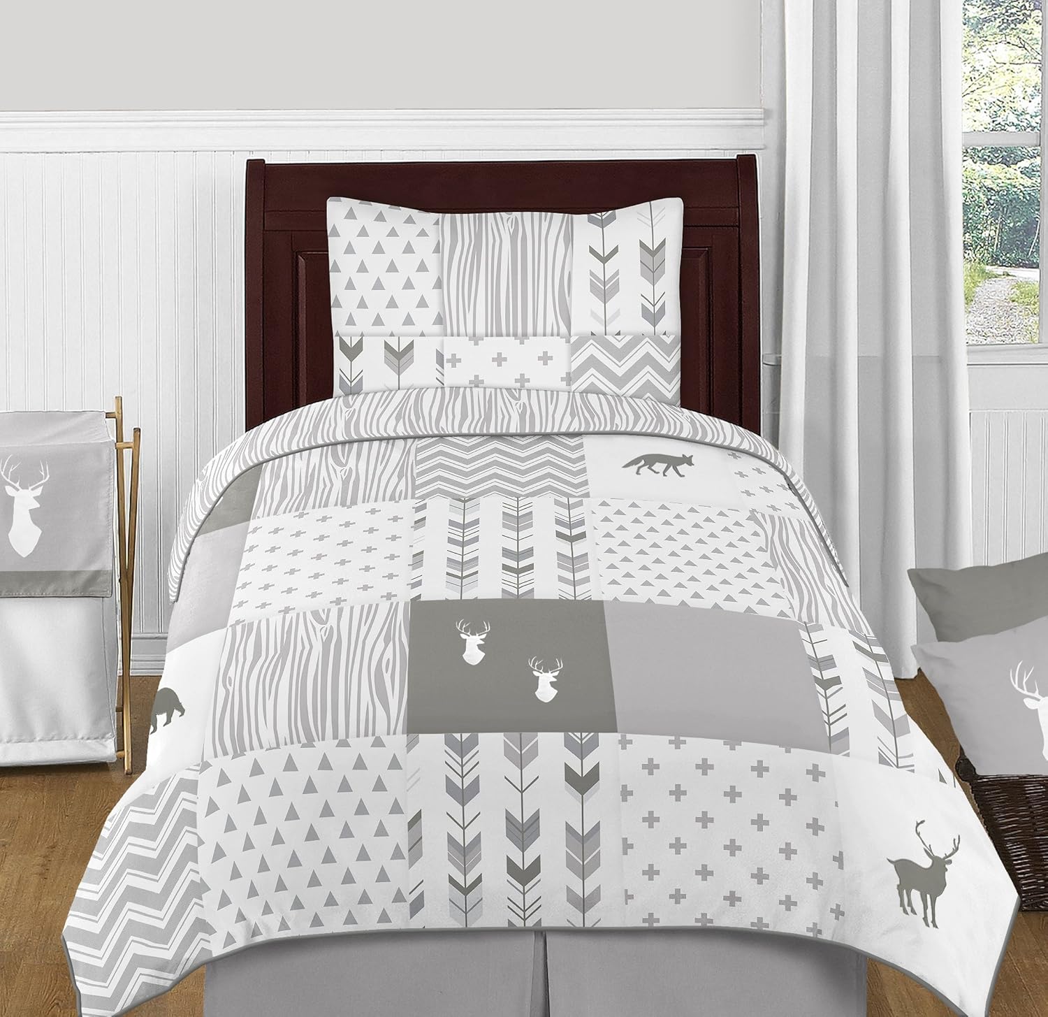 Sweet Jojo Designs Grey Woodland Deer Valance