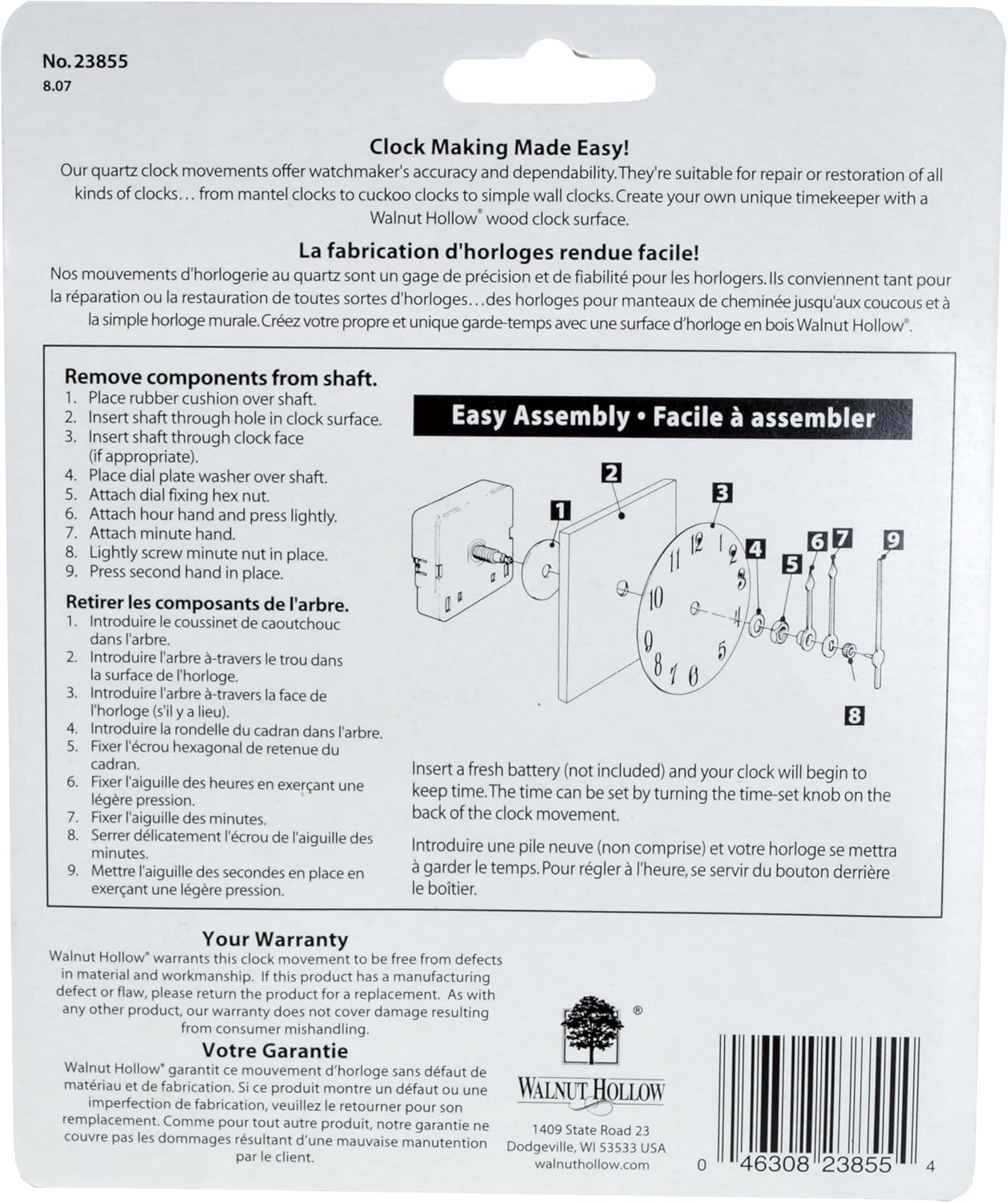 Walnut Hollow 3 Piece Clock Kit for 34-inch Surfaces