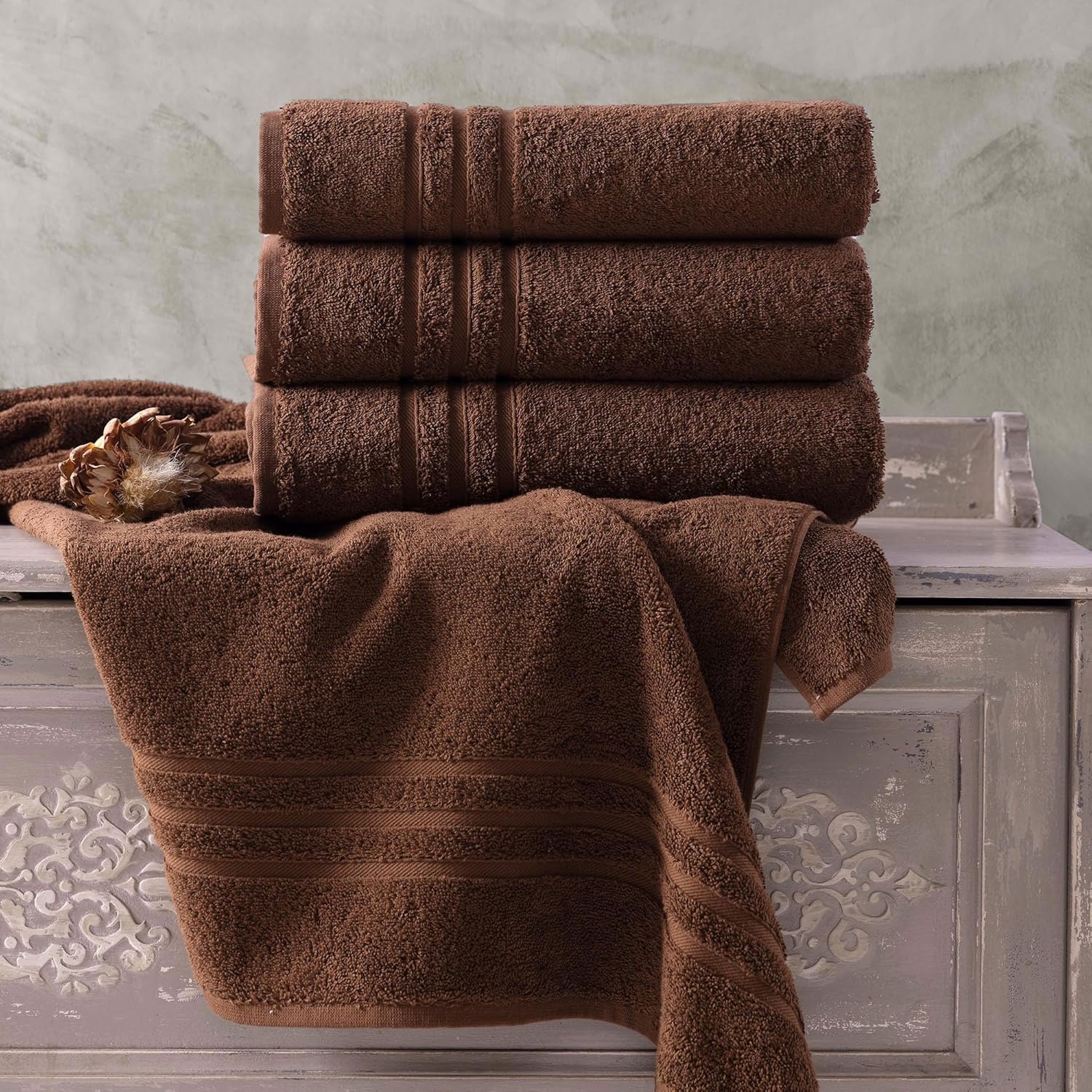 Hawmam Linen Brown Bath Towel Set 4 Pack