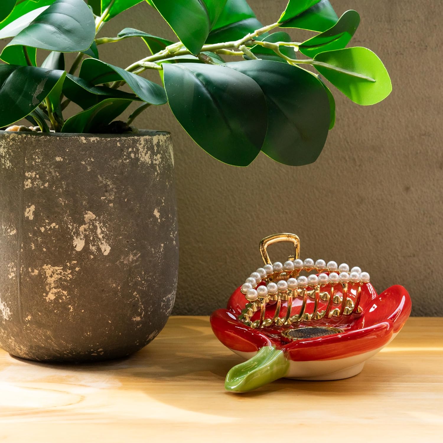 Ceramic Soap Dish Holder with Floral Design Red 1