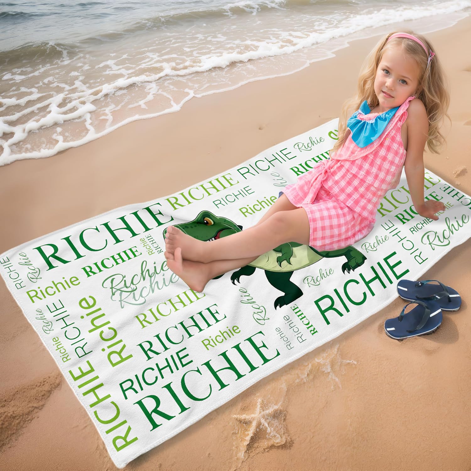 Personalized Dinosaur Beach Towel with Name
