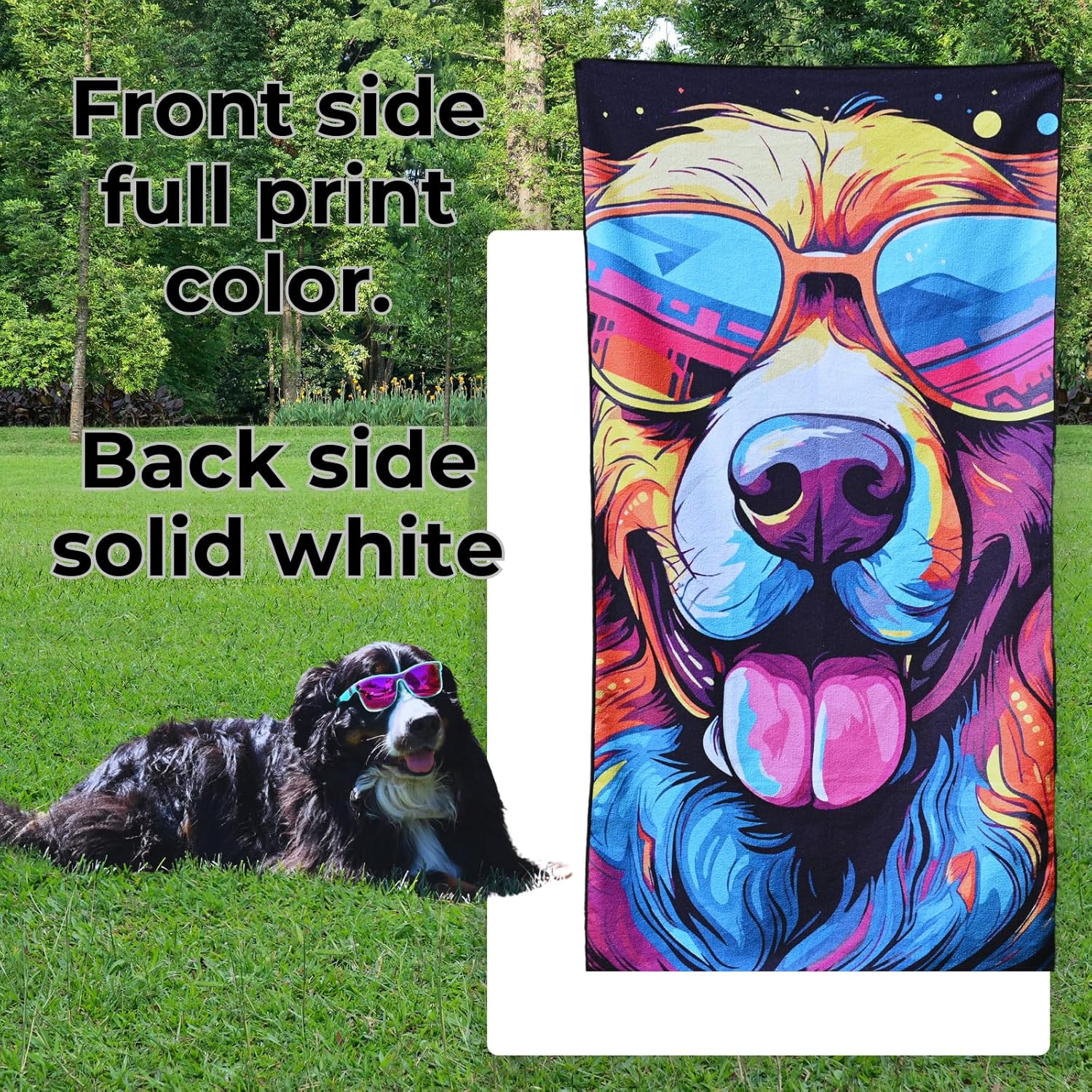 Microfiber Happy Dog in Sunglasses Beach Towel for All