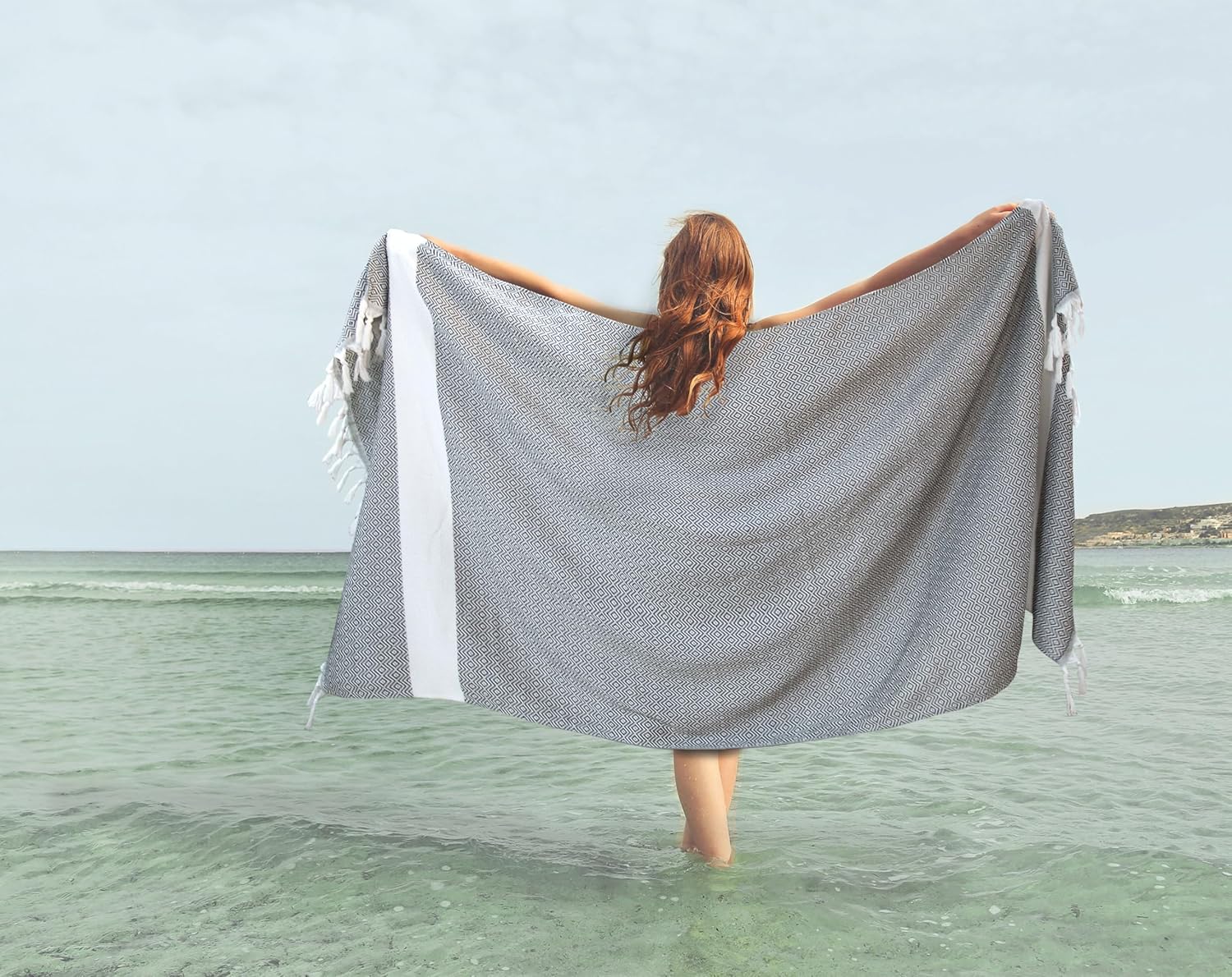 WEDPLAN Turkish Beach Towels - Soft Quick Dry Light Grey