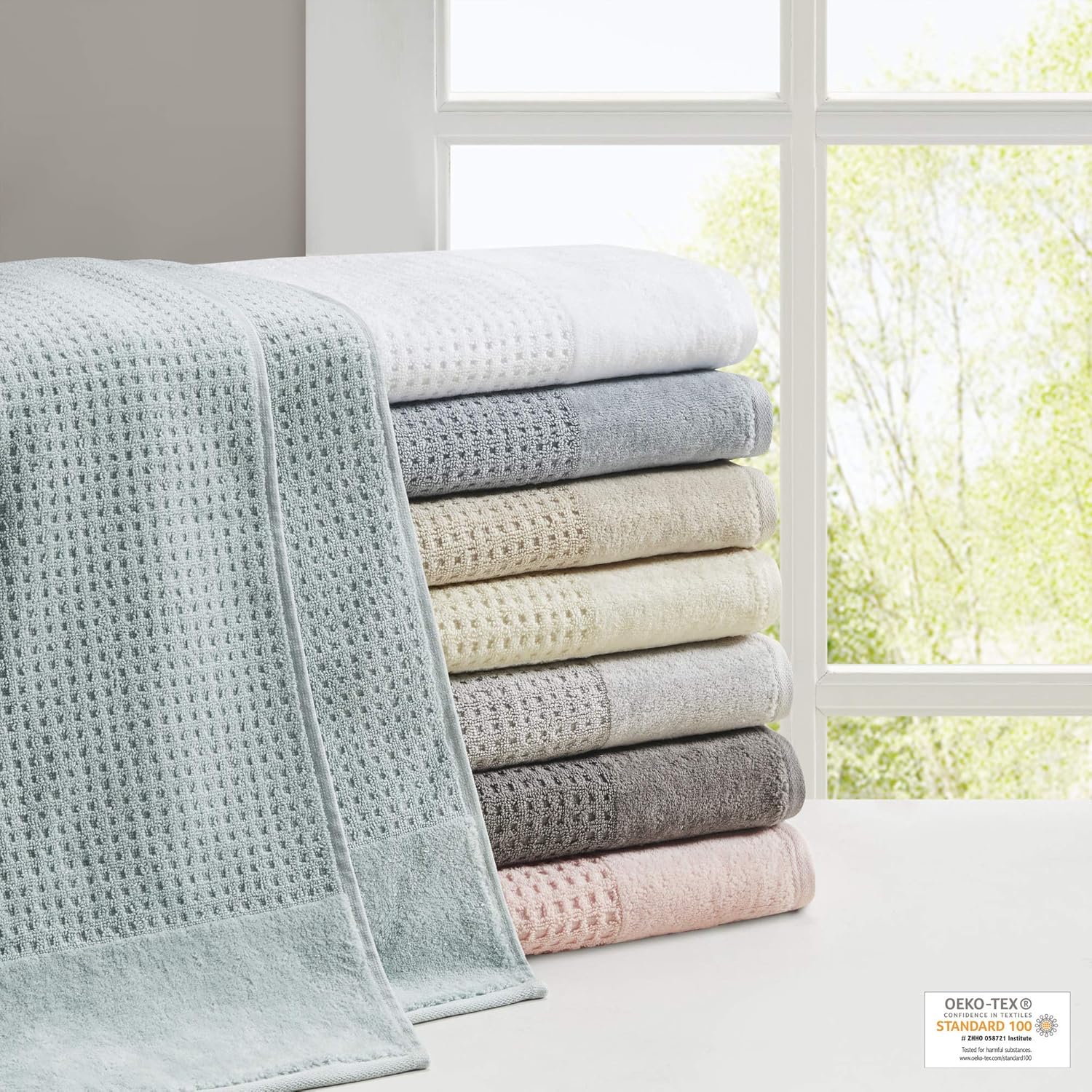 Madison Park Spa Waffle Cotton Towel Set 6 Piece Charcoal