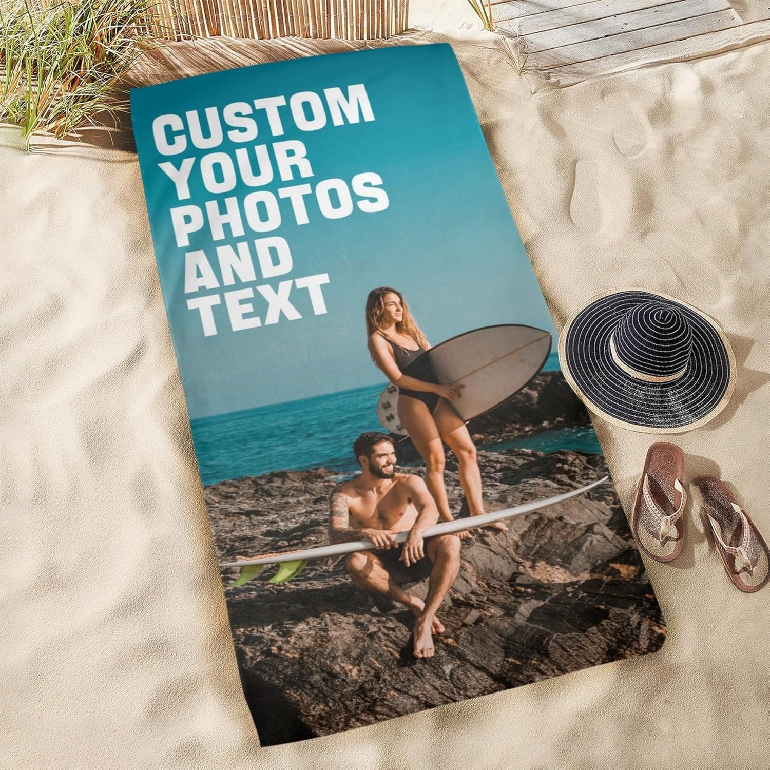 Personalized Photo Beach Towel with Name - Style 040