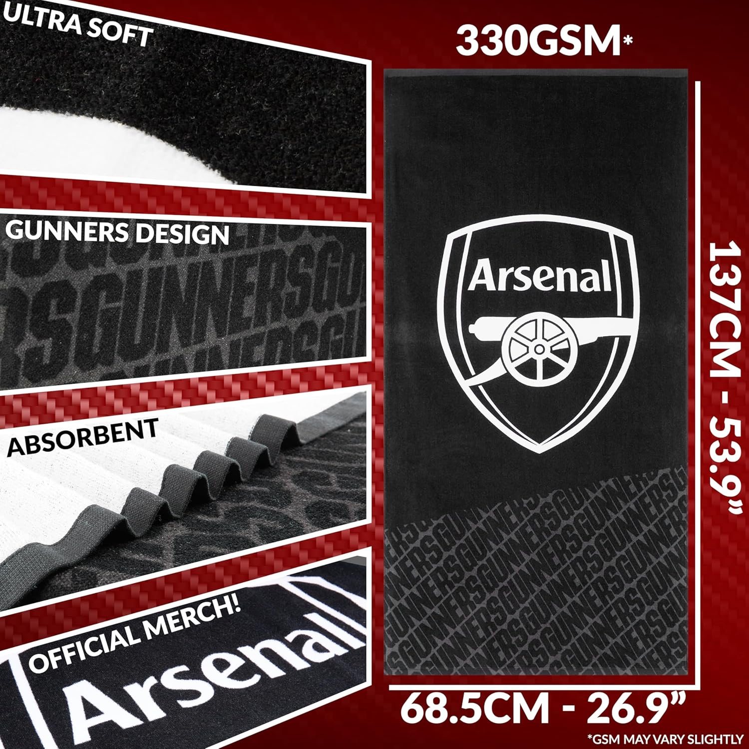 Arsenal FC Beach Towel 54x27 100 Cotton Quick Dry 1