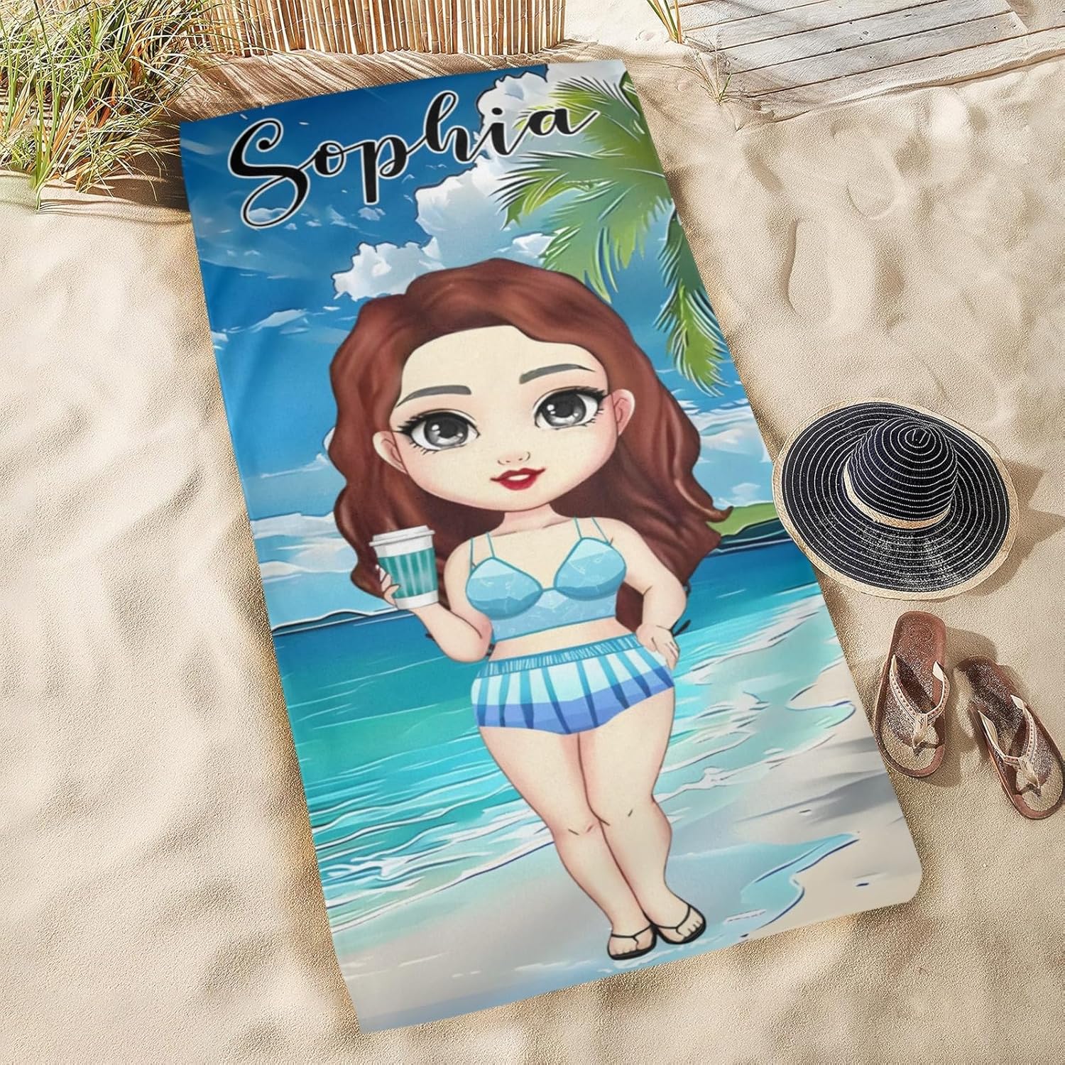 Customized Beach Towel with Photos and Text for Kids Adults