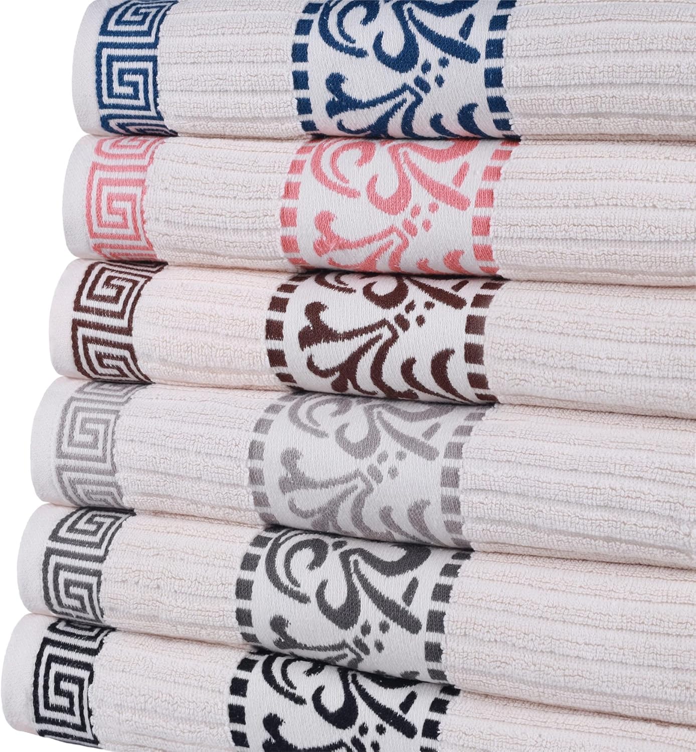 Superior 4-Piece Bath Towel Set with Greek Floral Design
