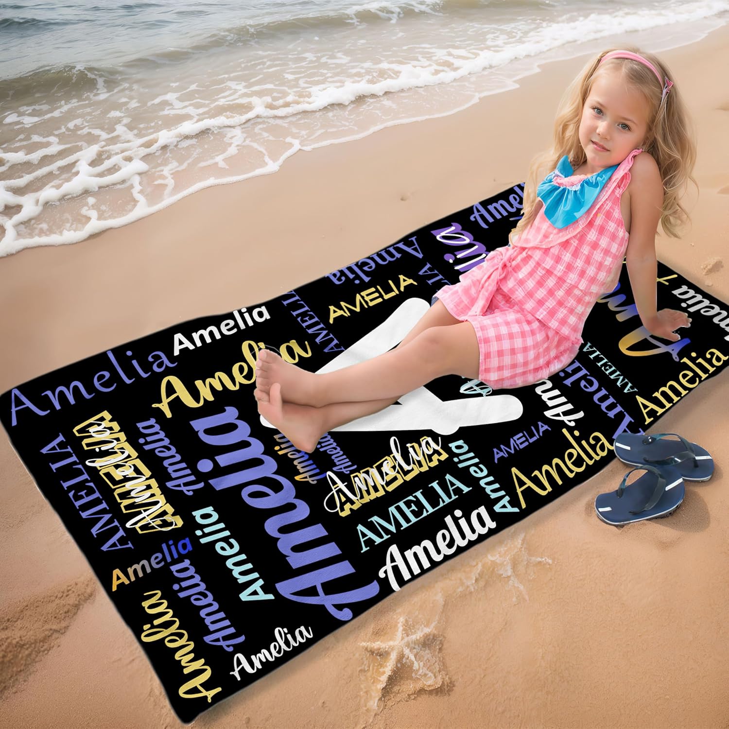 Personalized Beach Towel with Name for Kids Adults