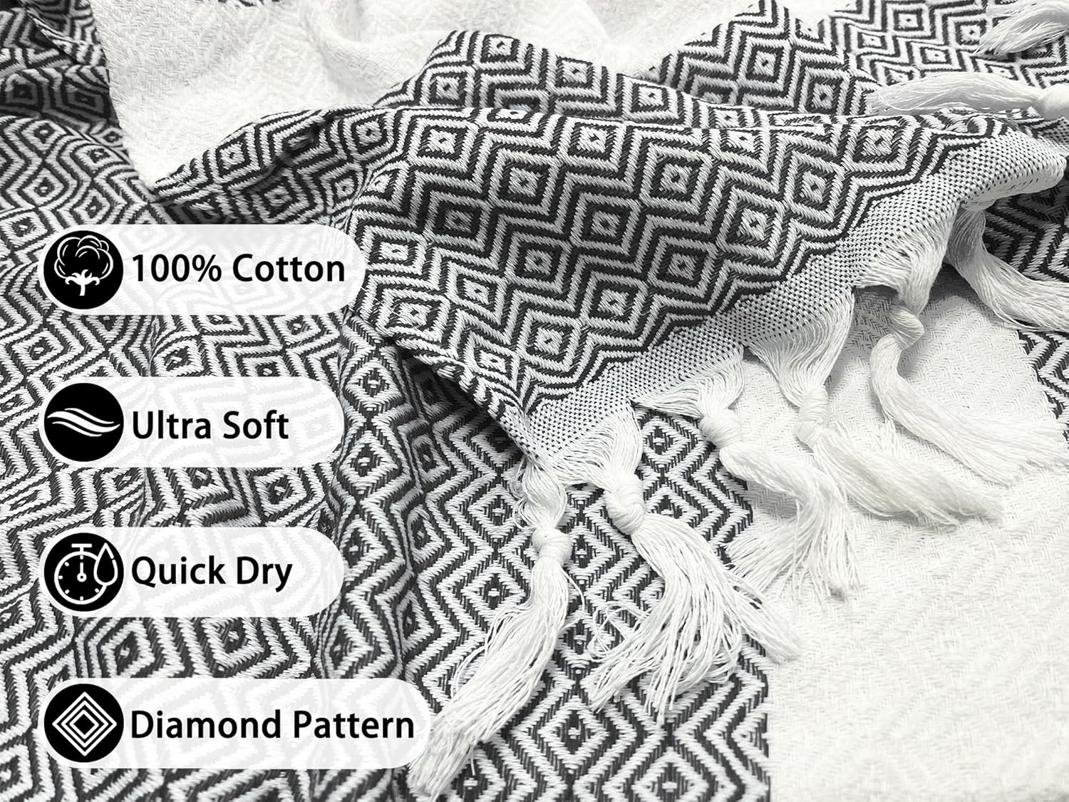 WEDPLAN Turkish Beach Towels - Soft Quick Dry Light Grey