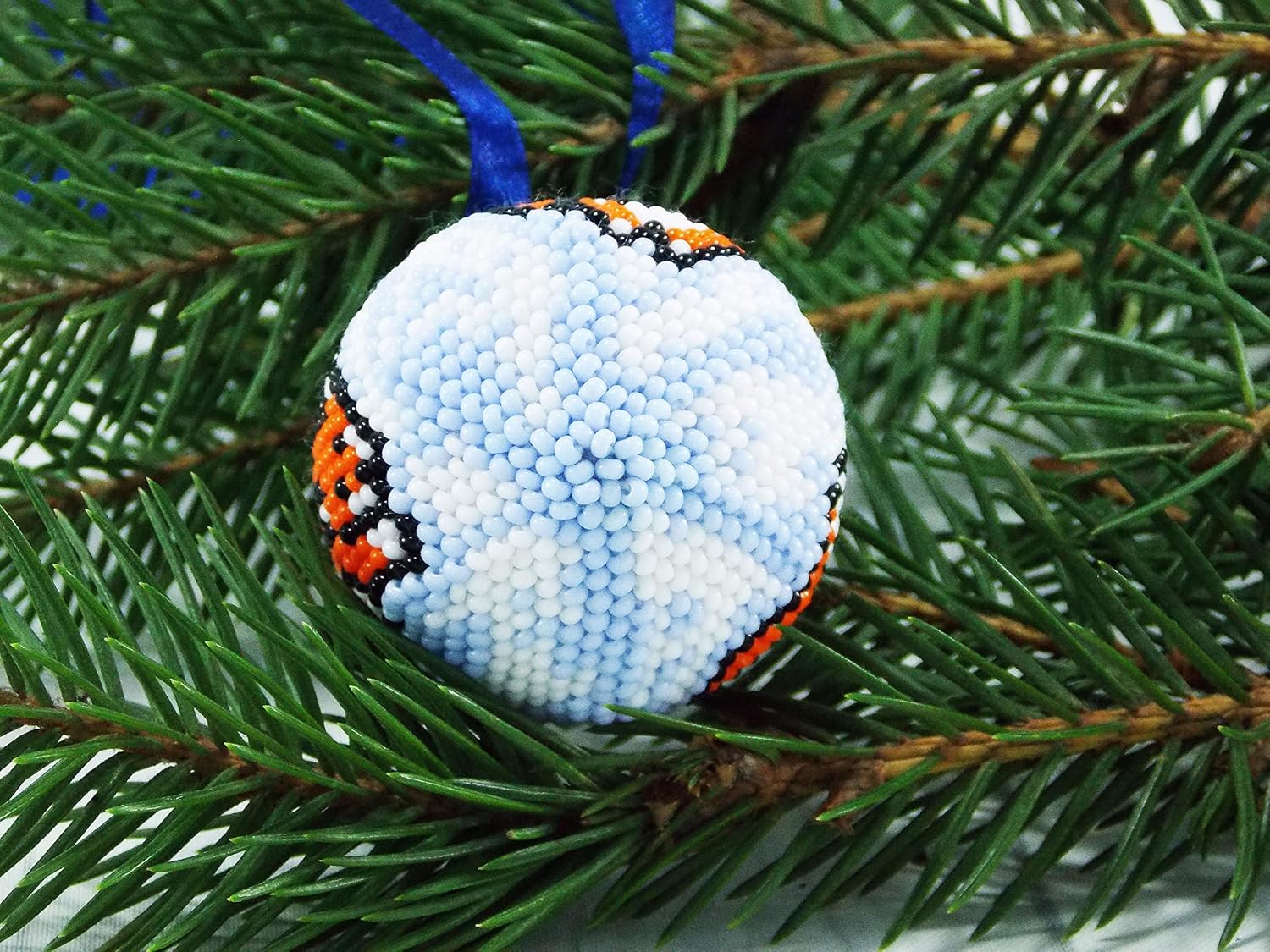 Red Fox Christmas Ornament Blue and White Xmas Tree Decor