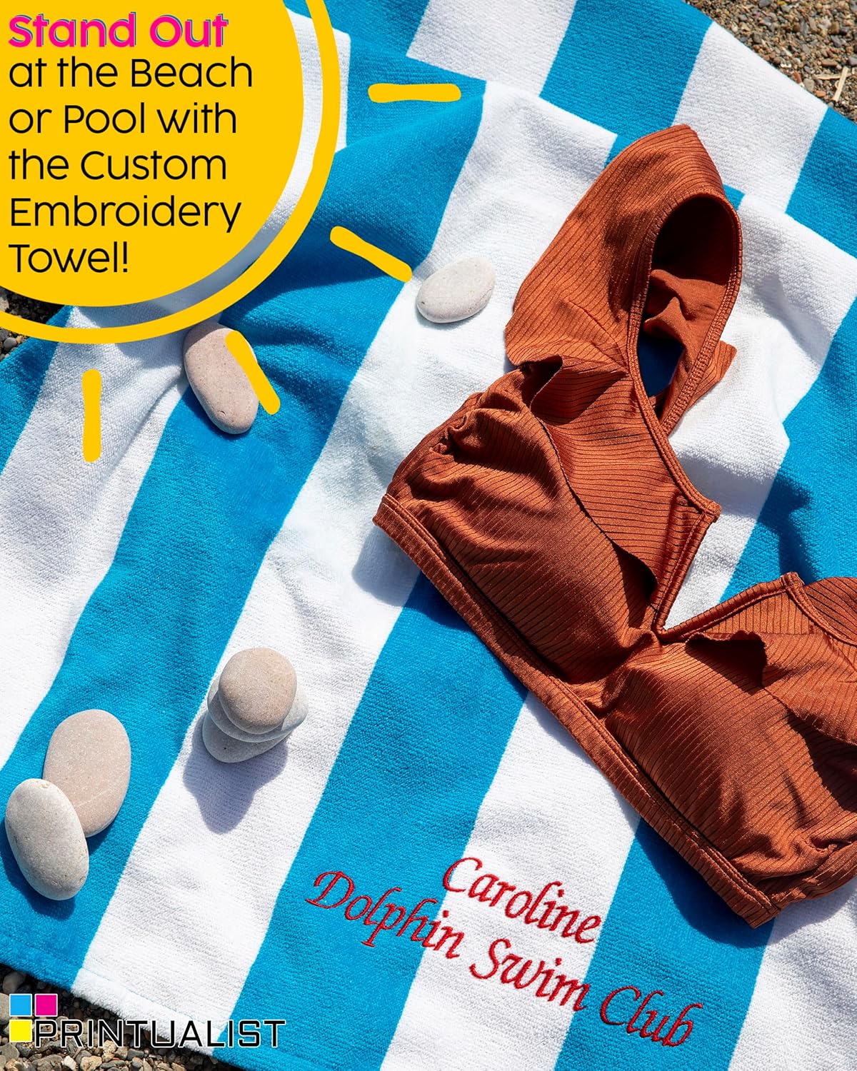 Personalized Embroidered Cabana Striped Beach Towels for Adults Kids
