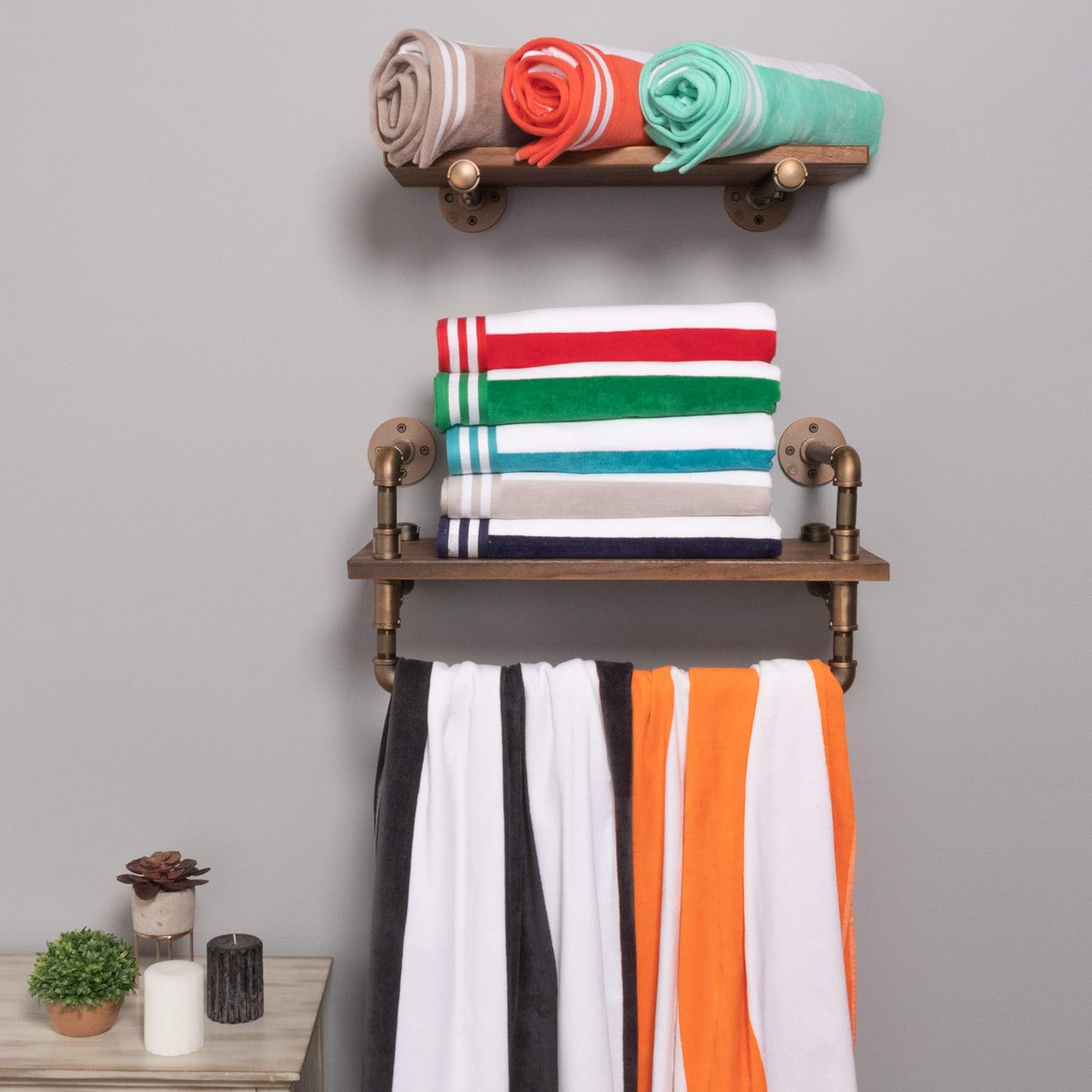 Superior Cotton Striped Beach Towels - Set of 2 Charcoal 1