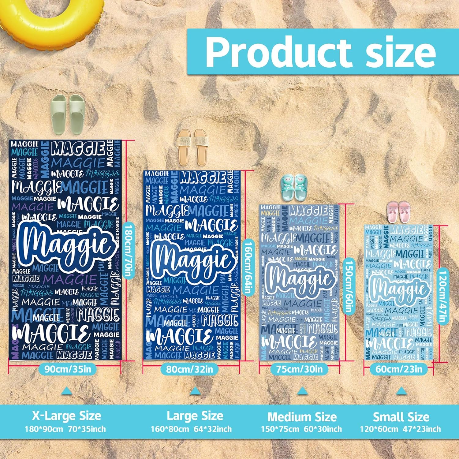 Personalized Beach Towels with Name - Custom Kids Adults Sand-Free Quick Dry Towels