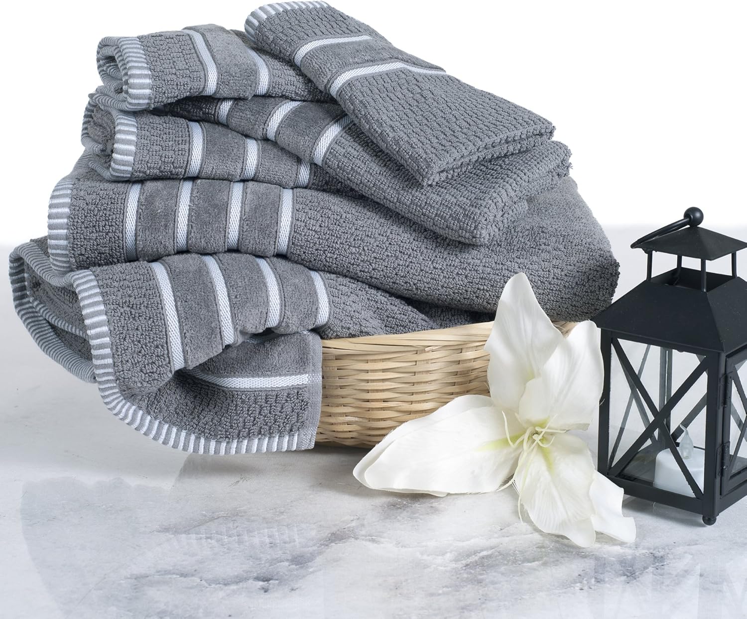 Lavish Home Luxury Cotton Towel Set - 6 Piece Silver Gray 1