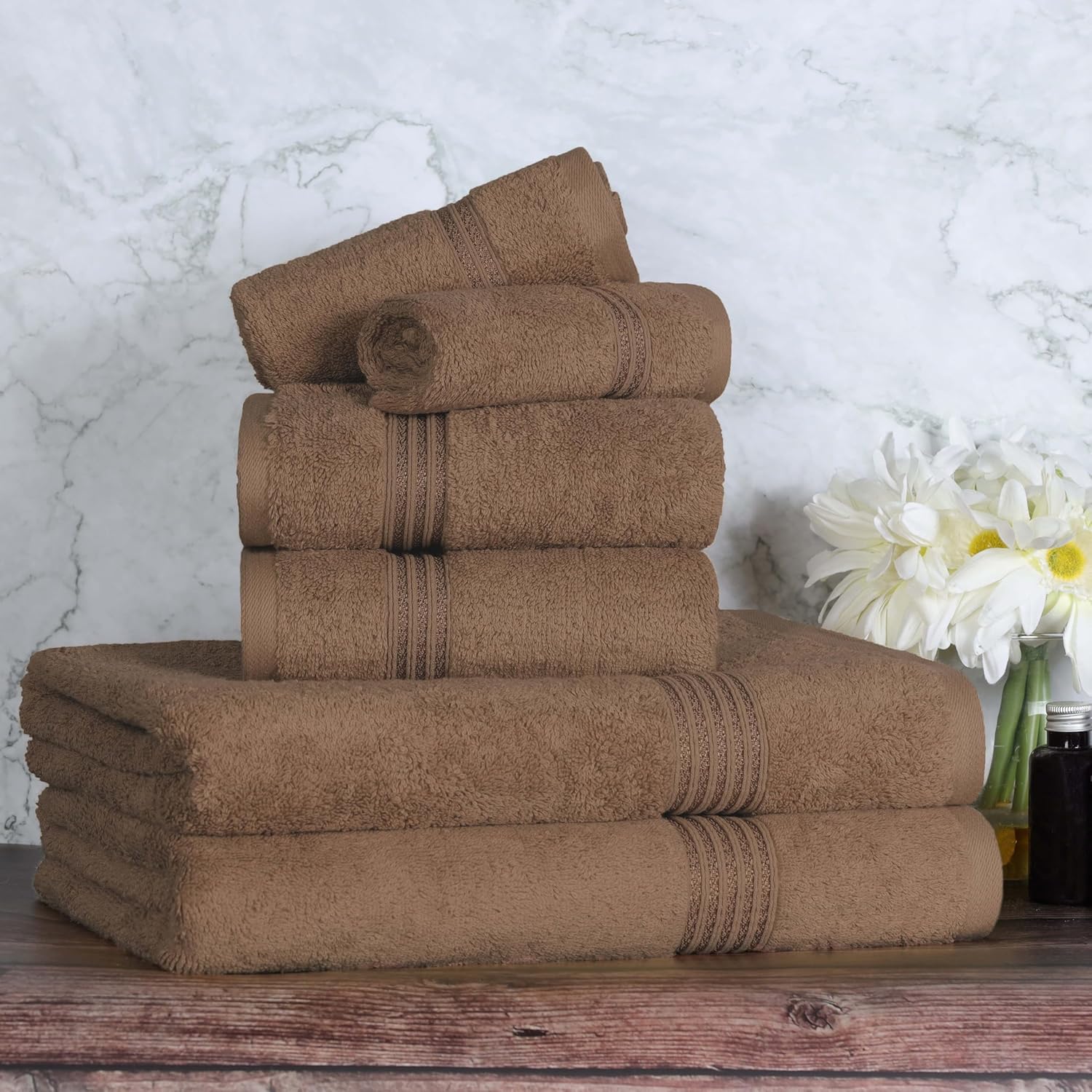 Superior Egyptian Cotton 6-Piece Towel Set in Mocha 1