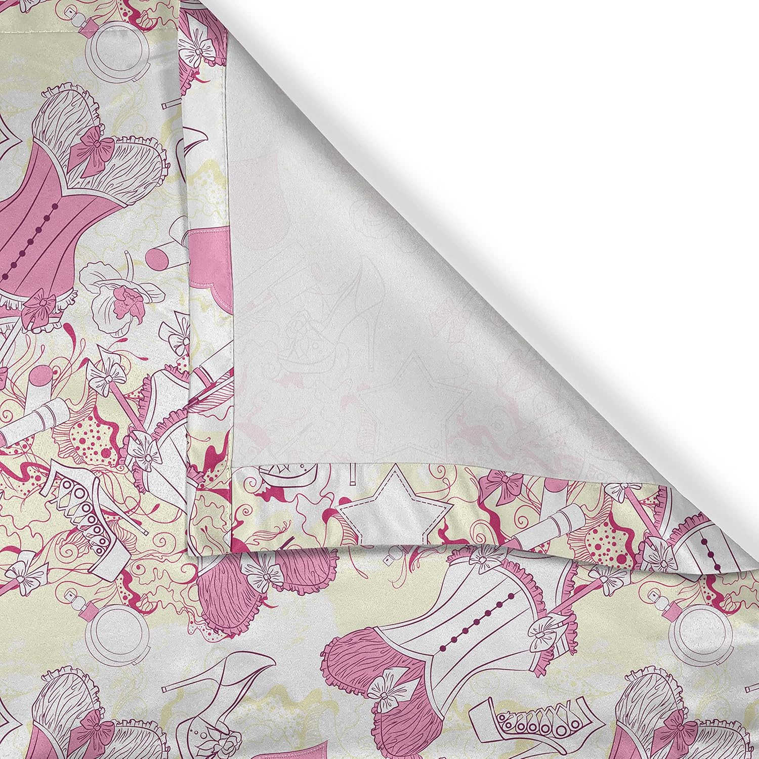 Ambesonne 3-Piece Tiers Curtain Set Floral Print Beige Pink